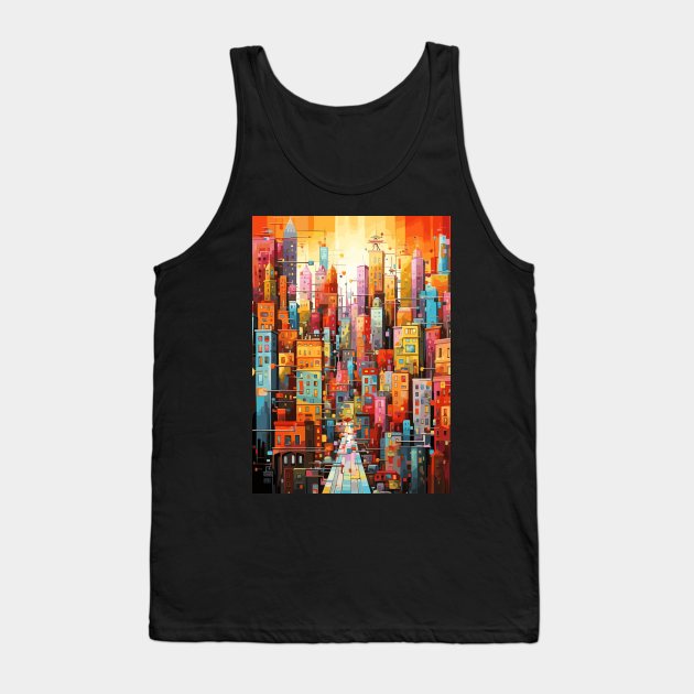 Colorful Dream World Cityscape Abstract Art Tank Top by Art-Jiyuu